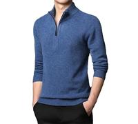 Men's 100% Wool Sweaters Winter Thick Cashmere Jumper Long Sleeve Casual Wool Knitwear Pullovers Blue XXL