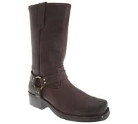 Mens 11 inch Leather Pull On Western Harness Cowboy Biker Boots Available in Sizes 7,8,9,10,11,12 (Mens UK 9 / EU 43, Dk.Brown)