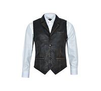 Men's 1349 Vintage Black Rub Off Distressed Stylish Vest 100% Real Leather Waistcoat (M)