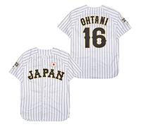 Men's #16 Ohtani Jersey Japan Samurai White Black Pinstriped Hip Hop Baseball Jersey (M, Black), White, Medium