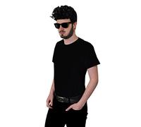 MENS 1950S GREASER GUY FANCY DRESS COSTUME - 3 PIECE 50S ACCESSORY SET INCLUDING: BLACK TEDDY BOY WIG, BLACK SUNGLASSES AND BLACK T-SHIRT - AVAILABLE IN 5 SIZES