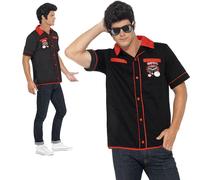 Mens 1950s Rock N Roll Bowling Shirt Rockabilly Fancy Dress Costume New