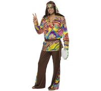 Mens 1960's / 1970's Fancy Dress Costume Brown Hippy Outfit