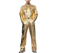 Men's 1970's Disco Flares Trousers Jumpsuits Adults Fancy Dress Up Costume Lapel Flare Sleeve Rompers Adult Men's 70's Gold Suit Disco Carnival Fancy Dress Costume Fancy Dress