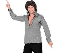 Mens 1970s Disco Style Silver Squares Shirt