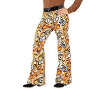 Mens 1970s Groovy Bubble Flared Trousers 70s Disco Hippie Fancy Dress Pants