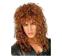 Mens 1980s Long Curly Brown Rock Star Wig