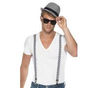 Smiffys Ska Two Tone Instant Kit, Black & White with Braces and Hat, 1980's Fancy Dress, 1980s Dress Up Accessories Halloween