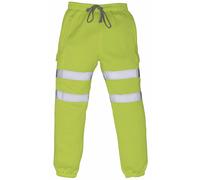 Men's 2 Band Hi Vis Viz Safety Jogging Bottoms Pants Joggers SafetyWork Trousers