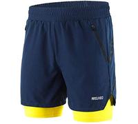 Men's 2 In 1 Shorts Quick Drying Breathable Active Training Exercise Jogging Marathon Cycling Work-Out Shorts with Zipper Side Pockets Longer Liner & Reflective Elements
