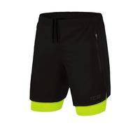 TCA Ultra 2 in 1 Compression Shorts Men Running Gym Shorts for Men with 2X Zipped Pockets - Black/Lime Punch, XL