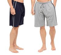 Mens 2 Pack Jersey Lounge Shorts Pyjamas PJ Bottoms Nightwear Soft Cotton Blend (M, Navy)