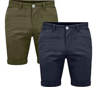 Mens 2 Pack Stretch Chino Shorts Cotton Twill Red Detailing Combat Style Accents Casual Above Knee Summer Wear, Plain - Navy & Olive, 40W