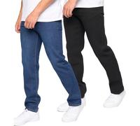 Mens 2 Pack Stretch Jeans Straight Leg Basic Casual Branded Designer Regular Fit Denim Work Pants, Black Pack, 36W x Long