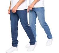 Mens 2 Pack Stretch Jeans Straight Leg Basic Casual Branded Designer Regular Fit Denim Work Pants, Mid Pack, 36W x Long