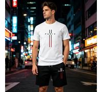 Men's 2 Piece Casual Tracksuit Short Sleeve T Shirt and Shorts Set Summer Athletic Running Workout Outfits, White, S