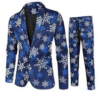 Mens 2 Piece Chrismas Suit Set 2023 Xmas Santa Slim Fit One Button Blazer Jacket and Dress Pants Set for Wedding Party Prom(Blue,Large)