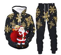 Men's 2 Piece Christmas Tracksuit Funny Santa Print Hooded Sweatshirt and Drawstring Sweatpants Warm Long Sleeve Gym Outfit Set