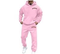 Mens 2 Piece Linen Beach Athletic Full-Zip Hooded Running Tracksuit with Pockets Sports Casual Sweat Suit Warm Up Two-Piece Set Two-Piece Sweatsuits Winter Tracksuit for Men UK Light Pink