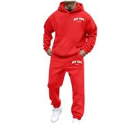 Mens 2 Piece Linen Beach Athletic Full-Zip Hooded Running Tracksuit with Pockets Sports Casual Sweat Suit V-Panel Warm Up Two-Piece Loungewear for Travel Winter Warm Track Suits Xmas Gift Red