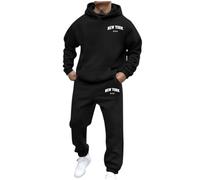 Mens 2 Piece Linen Set Fleece Zip Hoodie Top Bottoms Jogging Joggers Gym Casual Exercise Running Sport Sweat Suit Pants Plus Sizes Two-Piece Sweatsuits Sweatsuit for Men UK Black
