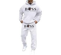 Mens 2 Piece Linen Set Full Sleeve Fleece Zipper Hoodie Top Bottoms Jogging Joggers Sports Sweat Suit Track Suits Exercise Fitness Sportswear Sweatshirts Xmas(White,3XL)