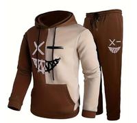 Mens 2 Piece Linen Short Set Hoodie Top Sportswear Long Sleeve Hoodie Pants Sportswear Jogging Suit Two-Piece Sweatsuits Sweat Suit Comfortable Sports Track Suit (Brick Red, XL)