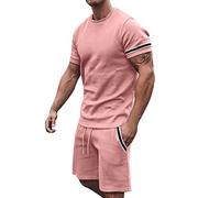 Mens 2 Piece Linen Suit Graphic Print Fashion Summer Short Sleeve Round Neck Shirt and Shorts Set Plus Size Summer Outfits Big and Tall Sweatsuits for Men