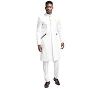 Men's 2 Piece Linen Suits Set Casual Lightweight Single Breasted Long Blazer Jacket and Pants Set
