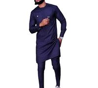 Men's 2 Piece Outfit African Long Sleeve Shirt and Attire Pants Set Traditional Ethnic Ankara Suit Clothes Tracksuit