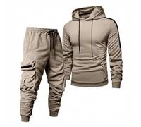 Men's 2 Piece Outfit Button Down Shirt Long Sleeve and Casual Beach Drawstring Waist Pants Summer Outfits Sweat Outfit Sets Winter Tracksuit for Men Holiday Clothes (Khaki, S)