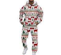 Mens 2 Piece Outfits Knit Jacquard Pullover Sweatshirt Tracksuit & Joggers Sweatpants Sweatsuit Sets with Pockets Activewear Set Sport Sweat Suit Holiday Clothing (Red,XXL)