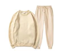 Men's 2 Piece Outfits Solid Color Long Sleeve Round Neck Sweatshirt with Drawstring Waist Sweatpants Set(Khaki,XX-Large)
