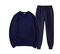 Men's 2 Piece Outfits Solid Color Long Sleeve Round Neck Sweatshirt with Drawstring Waist Sweatpants Set(Navy,Medium)