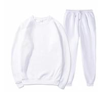 Men's 2 Piece Outfits Solid Color Long Sleeve Round Neck Sweatshirt with Drawstring Waist Sweatpants Set(White,Small)