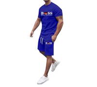 Mens 2 Piece Outfits Summer Beach Set Short Sleeve Button Down Textured Shirts and Shorts Sets Casual Resort Wear Gym Outfits Vacation Beach Wedding Suits (Blue,L)