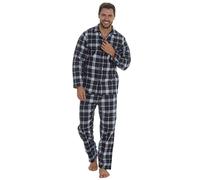 Mens 2-Piece Pyjama Set 100% Cotton Nightwear Thermal Pyjamas Navy Check PJ's Sizes M-XXL