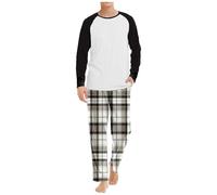 Men's 2-Piece Pyjama Set, Soft, Comfortable, Colour Block Top, Checked Trousers, Long Sleeve Pullover Top and Elastic Bottoms with Drawstring, Two-Piece Sleepwear, Comfortable Leisure Suit, O Light