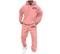 Mens 2 Piece Set Full Zip Hoodie Top Bottoms Drawstring Joggers 2 Piece Sets Long Sleeve Hooded Gym Sweatsuits Hippie Outfit Fleece Lined Tracksuit Bottoms Holiday Clothing (XXL) Pink