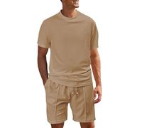 Mens 2 Piece Short Outfits Shirt,European Solid Color Short Sleeved T Shirt Shorts Men Casual Trend Business Loose Comfortable Foreign Trade Sports Two Piece Set