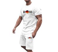 Mens 2 Piece Short Set Plaid Short Sleeve T Shirt and Shorts Set Tracksuit Comfortable Fitness Sets Casual Shirt und Pants mit Drawstring (White,M)