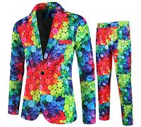Mens 2 Piece Suits Valentine's Day Slim Fit One Button Blazer Jacket Dress Trousers Wedding Dinner Party Suit Set(Green,4X-Large)