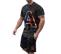Men's 2 Piece Summer Beach Outfits Tropical Short Sleeve Button Down Shirts and Shorts Set Hawaiian Vacation Sets Jogger Set Beachwear (Men's T-Shirt & Shorts Set Black