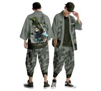 Mens 2 Piece Summer Sets Casual Loose Daily Kimono Japanese Multicolor Printed Cardigan 3/4 Sleeve Shorts Sleeve Bathrobe Beach Shirt Outfit Ensemble Men Clothing Holiday