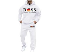 Mens 2 Piece Sweatsuits Sets Big and Tall Gym Jogging Top Bottoms Joggers Workout Fitness Running Sweat-Suits Sportswear Set Sweatshirt Set 2 Piece Casual Sweat Suits Xmas(White,M)