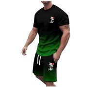 Mens 2 Piece Sweatsuits Sets Big and Tall Gym Wear Sets Short Sleeve Muscle Tee & Shorts Set Bodybuilding Jogging Tracksuits Sweatsuits for Men UK 2pcs Sports Sweat Suit (Dark Green, L)