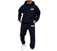 Mens 2 Piece Sweatsuits Sets Big and Tall Hooded Jacket Sweatsuits Jogging Tops Full Zip Joggers Sports Sweatsuit with 2 Pockets Track Suit Running Jacket and Joggers Xmas (Navy, L)