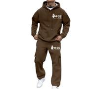 Mens 2 Piece Sweatsuits Sets Big and Tall Jogging Sports Print Two Pieces Sweatshirts and Trousers Autumn Winter Lounge Wear Set Fashion Casual Sweatsuits Christmas (Coffee, XL)