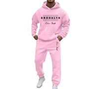 Mens 2 Piece Sweatsuits Sets Crew Neck Jumper Long Sleeve Pullover Tracksuit Set Sweatshirt and Joggers Big and Tall Sweatsuits for Men Solid Patchwork Warm Sports Suit Christmas (L) Pink
