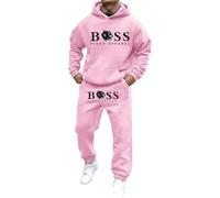 Mens 2 Piece Sweatsuits Sets London Sports Sweatshirt 2 Pieces Hoodie and Pants Autumn Winter Sweatshirt Two Piece Sweatsuit Comfortable Sports Track Suit Xmas(Pink,M)